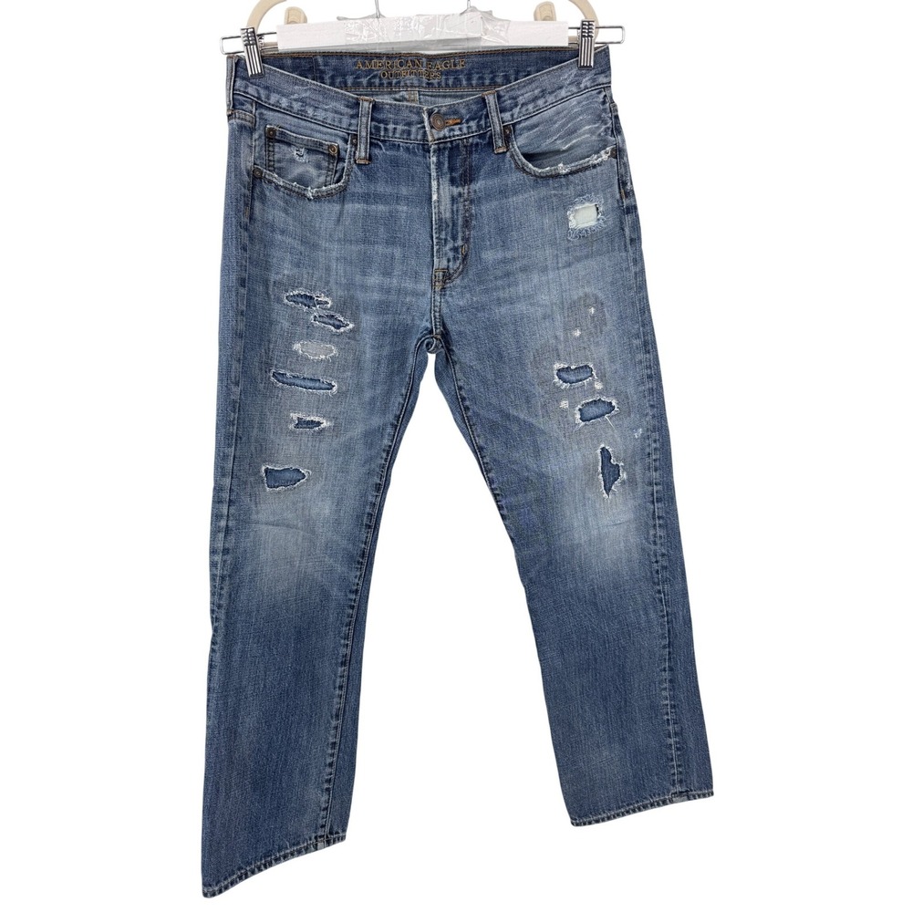 American Eagle Outfitters Original Straight Distressed Blue Jeans Mens 33x32
